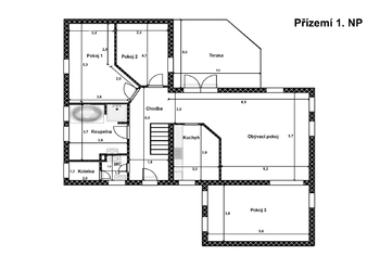 Půdorys přízemí. - Prodej domu 263 m², Kostelec nad Labem