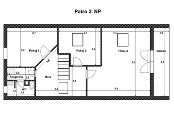 Půdorys patro. - Prodej domu 263 m², Kostelec nad Labem