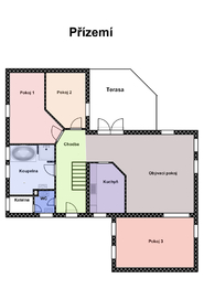 Půdorys přízemí.  - Prodej domu 263 m², Kostelec nad Labem