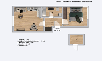 Pronájem bytu 2+kk v osobním vlastnictví 42 m², Brno