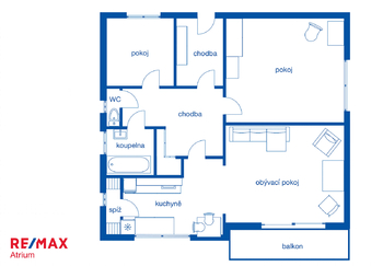 Plánek bytu - Pronájem bytu 3+kk v osobním vlastnictví 78 m², Praha 4 - Modřany