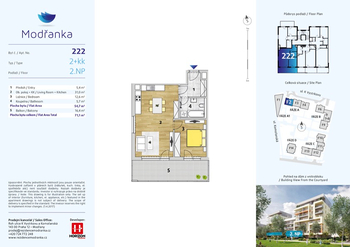 Plánek bytu - Pronájem bytu 2+kk v osobním vlastnictví 71 m², Praha 4 - Modřany