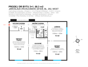 Prodej bytu 3+1 v družstevním vlastnictví 68 m², Most