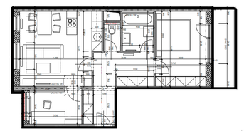 půdorys - Pronájem bytu 2+kk v osobním vlastnictví 70 m², Pardubice