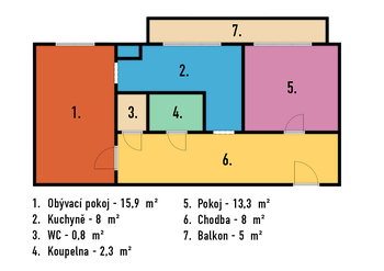 Půdorys - Prodej bytu 2+1 v osobním vlastnictví 48 m², Praha 4 - Braník