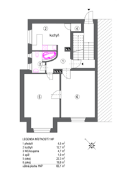 půdorys 1.NP - Prodej domu 171 m², Praha 10 - Hostivař
