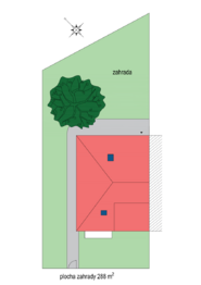 půdorys dům, zahrada - Prodej domu 171 m², Praha 10 - Hostivař