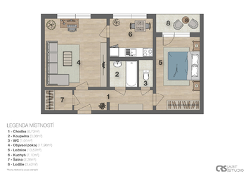 2D půdorys  - Prodej bytu 2+1 v osobním vlastnictví 56 m², Česká Lípa