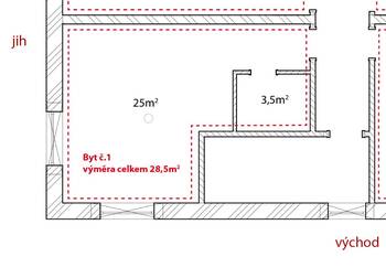 plánek - Pronájem bytu 1+kk v osobním vlastnictví 29 m², České Budějovice