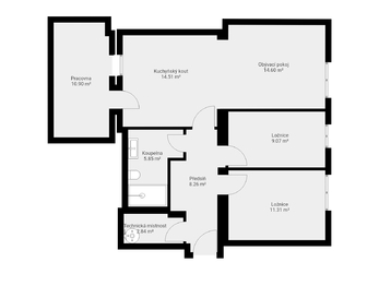 Na Farkáně_půdorys - Prodej bytu 3+kk v osobním vlastnictví 83 m², Praha 5 - Radlice