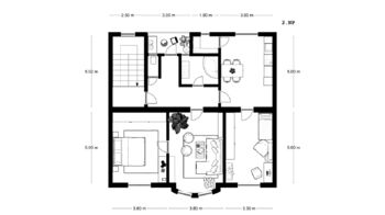 2.NP půdorys bytu 3+1 - Prodej nájemního domu 410 m², Úpice