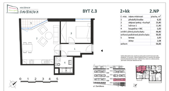 půdorys bytu - Prodej bytu 2+kk v osobním vlastnictví 56 m², Praha 8 - Libeň