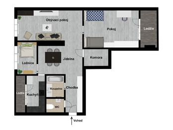 Půdorys - Prodej bytu 3+1 v osobním vlastnictví 110 m², Pardubice