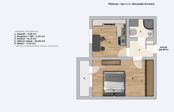 Pronájem bytu 1+1 v osobním vlastnictví 35 m², Moravský Krumlov