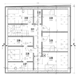 Výkres půdorysu patro - Prodej domu 215 m², Měnín