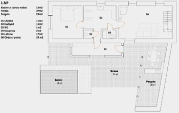 Orientační plánek přízemí. - Prodej domu 190 m², Týn nad Vltavou