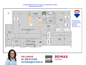 orientační půdorys bytu - Prodej bytu 3+kk v osobním vlastnictví 95 m², Kaplice