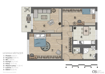 2D půdorys - Prodej bytu 3+1 v osobním vlastnictví 93 m², Mnichovo Hradiště