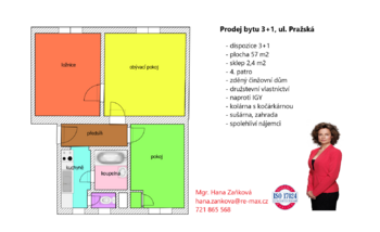 plánek - Prodej bytu 3+1 v družstevním vlastnictví 57 m², České Budějovice