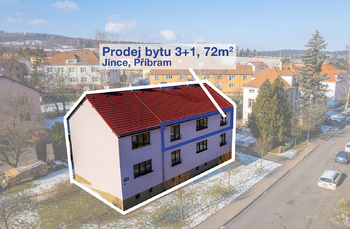 Záběr z dronu - Prodej bytu 3+1 v osobním vlastnictví 72 m², Jince