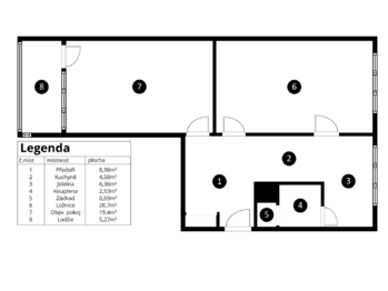 půdorys - Prodej bytu 2+1 v osobním vlastnictví 67 m², Praha 4 - Kamýk