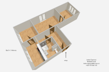 orientační půdorys - Pronájem bytu 3+1 v osobním vlastnictví 67 m², Malonty