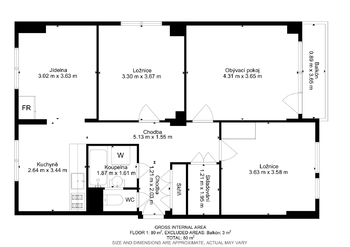 půdorys - Prodej bytu 4+1 v osobním vlastnictví 83 m², Mladá Boleslav