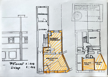 půdorys obchodu/sklepa - Pronájem obchodních prostor 70 m², Hradec Králové