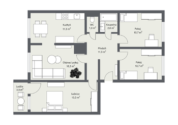 Prodej bytu 4+1 v osobním vlastnictví 77 m², Jesenice