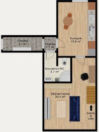 Půdorys. - Pronájem bytu 1+1 v osobním vlastnictví 47 m², Praha 9 - Vysočany