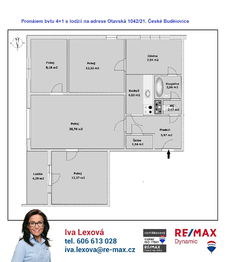 orientační půdorys - Pronájem bytu 4+1 v osobním vlastnictví 82 m², České Budějovice