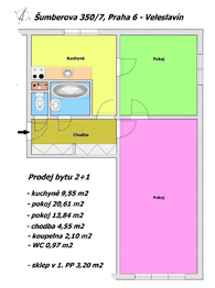 Prodej bytu 2+1 v osobním vlastnictví 55 m², Praha 6 - Veleslavín
