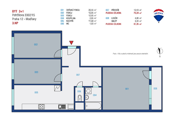 Prodej bytu 3+1 v osobním vlastnictví 81 m², Praha 4 - Modřany