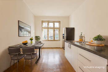 Kuchyň (virtual staging) - Prodej bytu 3+kk v osobním vlastnictví 84 m², Praha 6 - Bubeneč