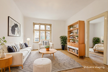 obývací pokoj (virtual staging) - Prodej bytu 3+kk v osobním vlastnictví 84 m², Praha 6 - Bubeneč