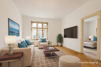 Obývací pokoj - Prodej bytu 3+kk v osobním vlastnictví 84 m², Praha 6 - Bubeneč 