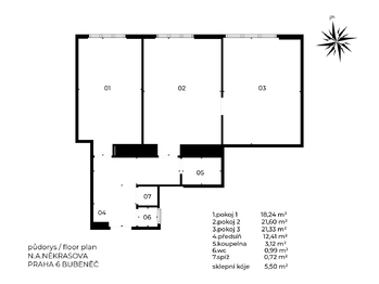 Půdorys - Prodej bytu 3+kk v osobním vlastnictví 84 m², Praha 6 - Bubeneč