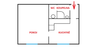 Půdorys - Pronájem bytu 1+1 v osobním vlastnictví 36 m², Plzeň