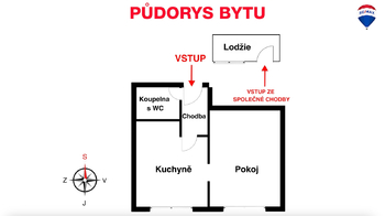 půdorys - Prodej bytu 2+kk v družstevním vlastnictví 36 m², Most