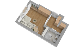 3D půdorys 1+kk 25,62 m2 - Prodej nájemního domu 222 m², Brno