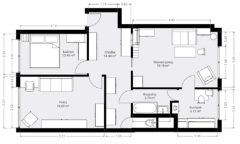 půdorys bytu - Prodej bytu 3+1 v osobním vlastnictví 76 m², Praha 4 - Michle