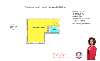 plánek - Pronájem bytu 1+kk v osobním vlastnictví 29 m², České Budějovice