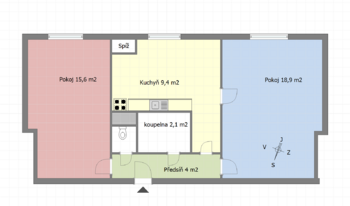 Půdorys bytu - Prodej bytu 2+1 v osobním vlastnictví 54 m², Praha 4 - Záběhlice