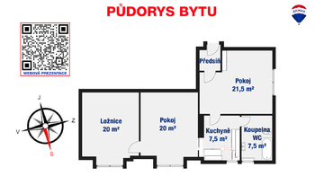 Půdorys - Prodej bytu 3+1 v osobním vlastnictví 77 m², Roudnice nad Labem