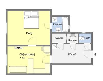 Orientační půdorys bytu - Prodej bytu 2+kk v osobním vlastnictví 54 m², Praha 6 - Bubeneč