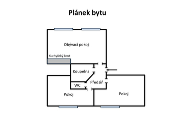 Plánek bytu - Pronájem bytu 3+kk v osobním vlastnictví 58 m², Praha 5 - Zličín