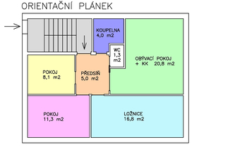 orientační plánek - Prodej bytu 4+kk v osobním vlastnictví 77 m², Neurazy