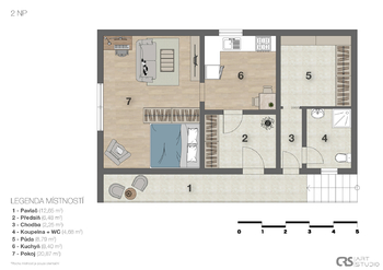 Půdorys 2. NP - obytná část domu - Prodej chaty / chalupy 200 m², Bělá pod Bezdězem