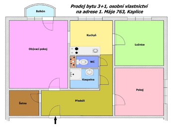 Prodej bytu 3+1 v osobním vlastnictví 72 m², Kaplice