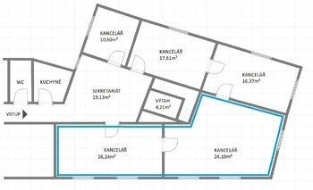 Půdorys - Pronájem kancelářských prostor 50 m², Praha 1 - Malá Strana